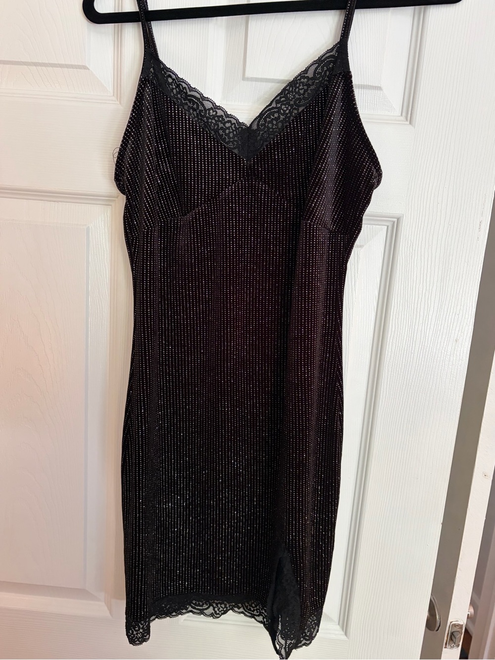 Black Lace-Trim Slip Dress with Sparkle